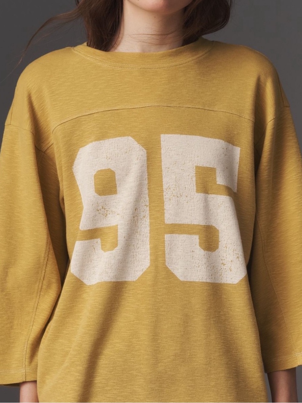 Pilcro ✨ Anthropologie 3/4 Sleeve Varsity Tee in Sun Yellow - Picture 3 of 7